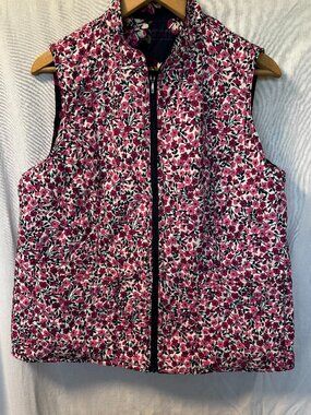 Floral Quilted Reversible Vest Womens Size Large